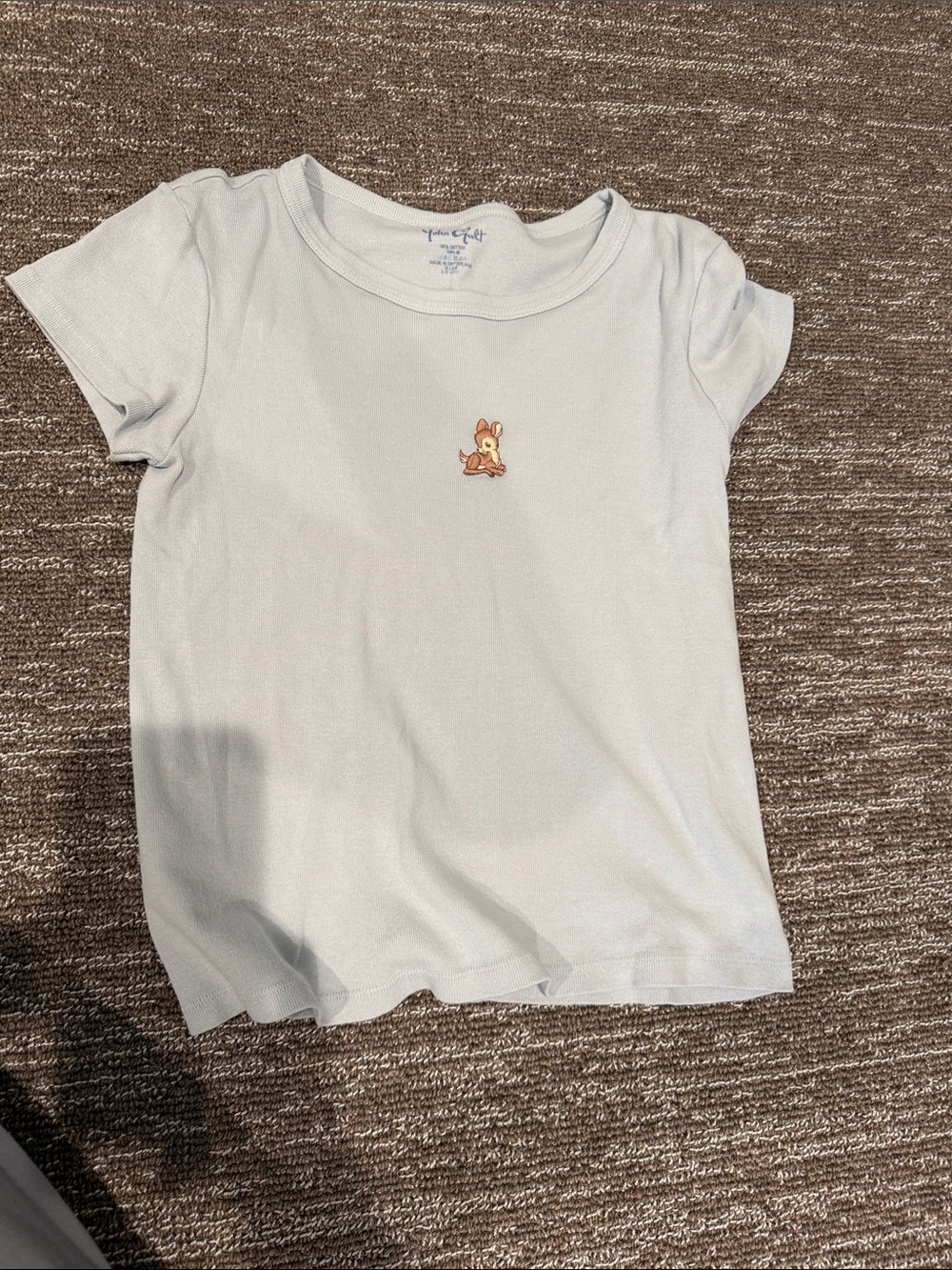 Girls' Light Blue Short-Sleeve Tee with Embroidered Deer